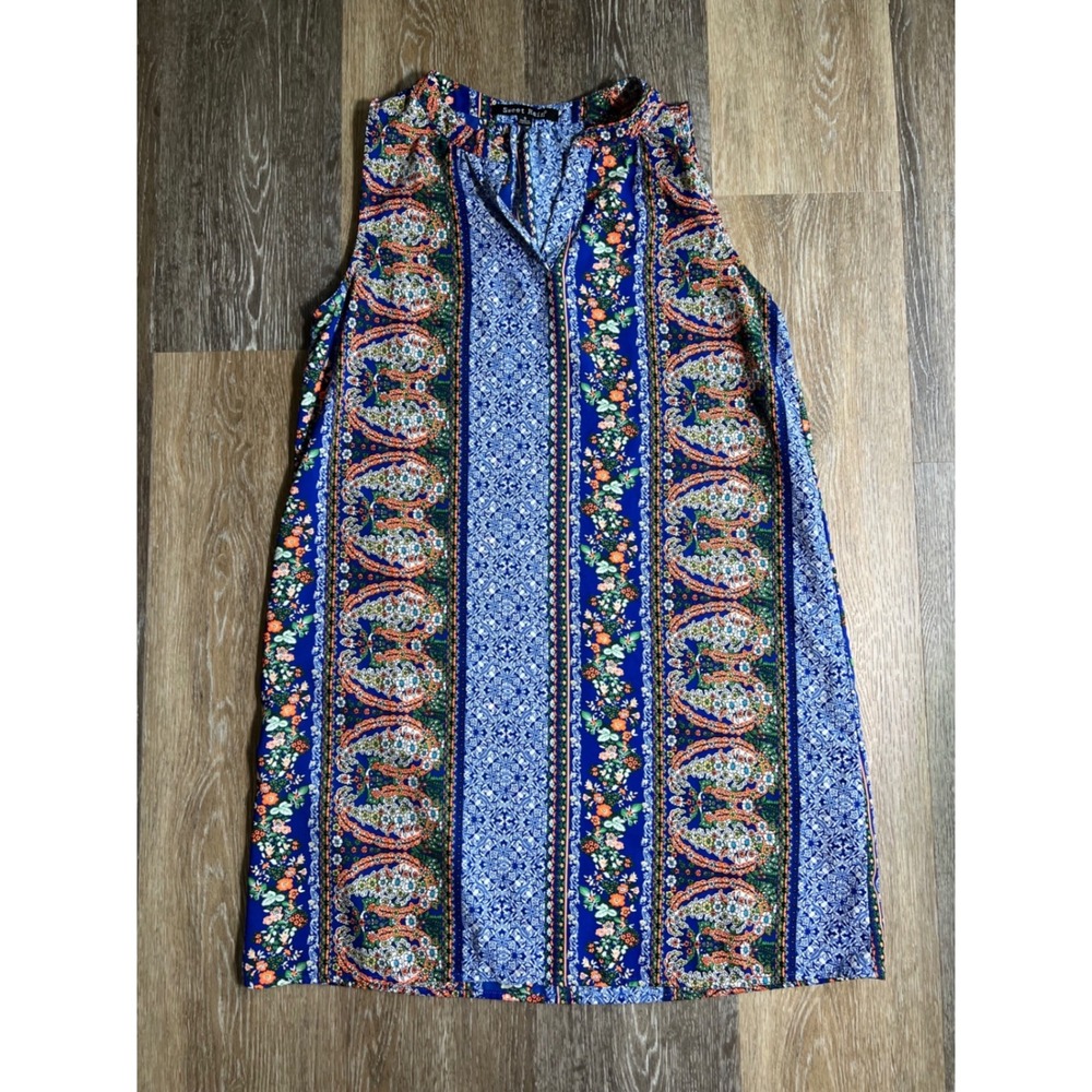 Sweet Rain Shift Dress Womens Small Blue‎ Boho Paisley Floral Sleeveless